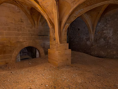 Ancient Building Interior Featuring Vaulted Ceilings Stone Walls And Pillars 3d model
