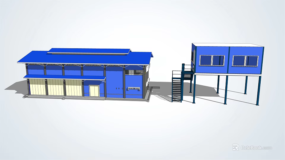 Construction Site Temporary Blue Container Building Featuring Two Story Structure And Stairs 3d model
