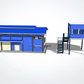 Construction Site Temporary Blue Container Building Featuring Two Story Structure And Stairs 3d model