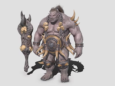 Orc Warrior Game Movie Character with Muscular Build Bone Decorated Armor and Spiked Weapon 3d model