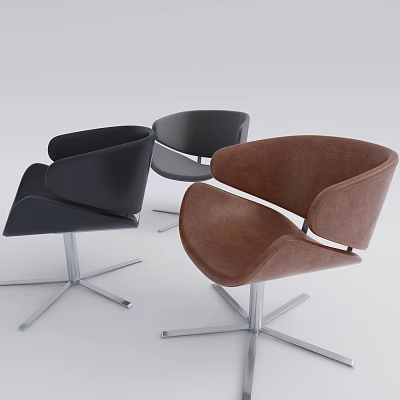 Modern Office Chairs With Black Grey Brown Colors And Curved Backrests On Metal Star Bases 3d model