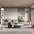 Modern Living Room Interior With Beige Sofa Coffee Table Floor Lamp Green Plant And Bookshelves