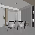 Modern Restaurant Interior With Round Dining Table Chairs Pendant Light And Open Design 3d model
