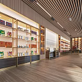 Modern Specialty Store Interior With Display Shelves Various Packaged Products And Wooden Flooring
