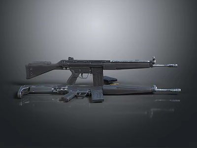 3D Rendered Military Rifle With Magazine And Accessories On Dark Surface 3d model