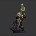 Red Haired Warrior In Armor Standing With Giant Axe On Stone Base 3d model