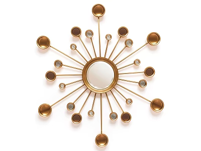 Golden Sunburst Decorative Mirror With Small Round Mirrors And Radiating Arms 3d model