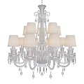Elegant White Chandelier With Multiple Lampshades And Crystal Pendants For Home Interior Decor