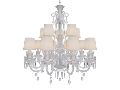 Elegant White Chandelier With Multiple Lampshades And Crystal Pendants For Home Interior Decor 3d model