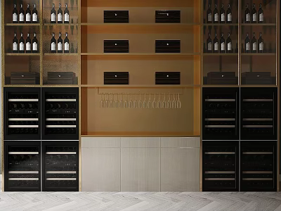 Modern Display Cabinet Featuring Wine Racks Glass Hooks Drawers And Storage Cabinets 3d model