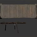 Ancient Medieval Shield With Intricate Decorative Patterns Hanging On Wooden Display Rack