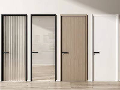 Various Hinged Doors Featuring Black Frames Glass Panels Wooden and White Styles 3d model