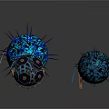 Futuristic Spherical Components With Blue Grid Patterns Spikes And Tech Modules