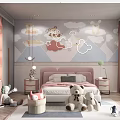 Kids Room Interior With Cloud Star Animal Wall Decor Pink Headboard And Teddy Bears