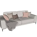 Elegant Two Seater Sofa Beige Upholstery With Taupe Pillows Gray Throw Blanket Black Metal Legs