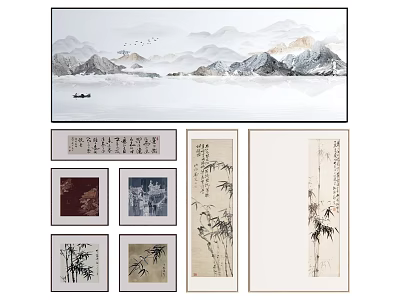 Traditional Chinese Art Collection Featuring Landscape Paintings Calligraphy And Bamboo Prints 3d model