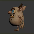 Spotted Cartoon Monster Character With Horns Big Ears Yellow And Blue Eyes
