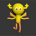 Cute Yellow Cartoon Character Creature With Smiling Face Big Eyes Round Body And Orange Limbs