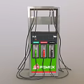 Green And Silver Fuel Dispenser With Black Hoses Multiple Fuel Nozzles Control Panel