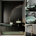 Modern Dark Washbasin Design With Sleek Countertop Gold Faucet And Black Cabinet