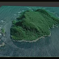 Aerial View Of Lush Green Island Surrounded By Ocean And Rocky Coastline