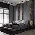 Modern Living Dining Room Interior With Gray Sofa Large Windows Art Painting And Track Lights