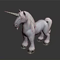 White Unicorn Figure With Long Mane And Shiny Horn Standing On Glossy Base
