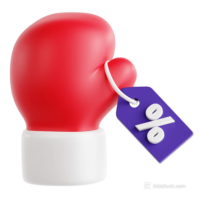 Red Boxing Gloves Sports Equipment With Purple Discount Tag And White String 3d model 