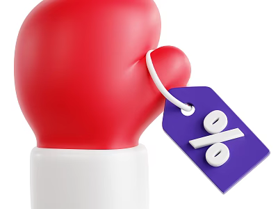 Red Boxing Gloves Sports Equipment With Purple Discount Tag And White String 3d model
