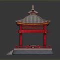 Traditional Chinese Pavilion With Red Pillars Tile Roof And Stone Base Design