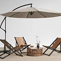 Stylish Brown Outdoor Chairs With Beige Patio Umbrella And Wicker Coffee Table