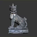 Traditional Bronze Horned Mythical Beast Statue With Ornate Pedestal Carvings And Ancient Artistic Style