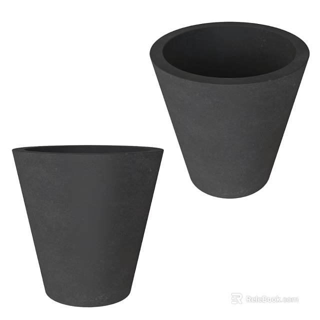 Two Black Conical Ceramic Vessels With Smooth Finish For Modern Home Decor 3d model 