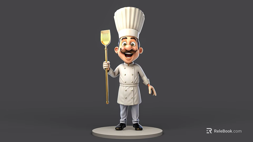 Cartoon Man Chef In White Uniform With Chef Hat Holding Spatula Smiling 3d model 