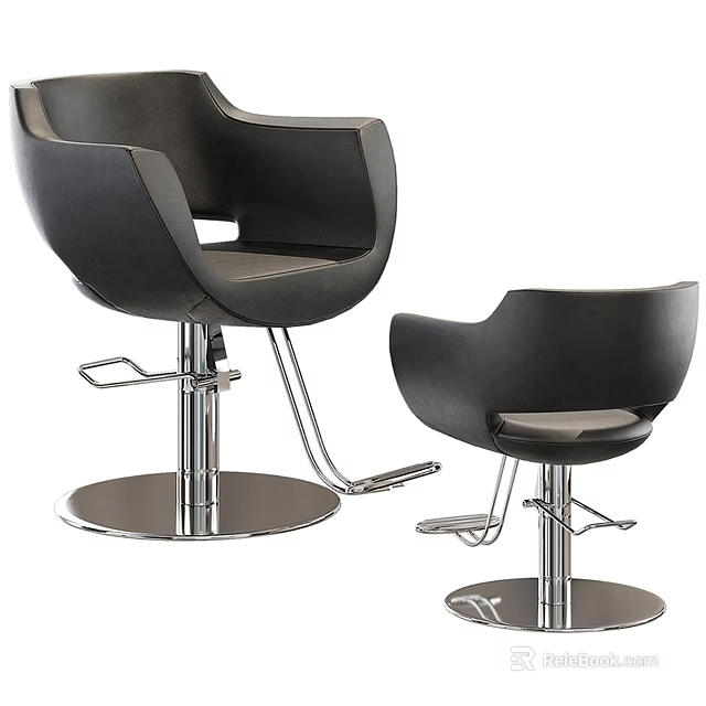 Two Modern Black Leather Massage Chairs With Ergonomic Design And Silver Metal Base 3d model 