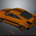 Orange Sports Car With Black Stripes Rear View Sporty Spoiler And Alloy Wheels