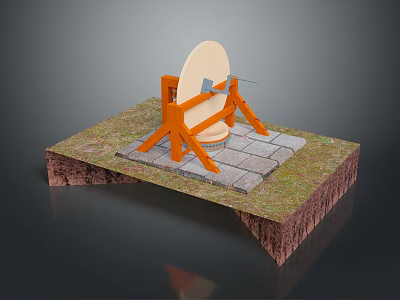 Orange Stand With White Disc On Grass And Stone Slab Platform With Soil Layer 3d model