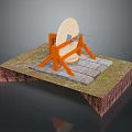 Orange Stand With White Disc On Grass And Stone Slab Platform With Soil Layer