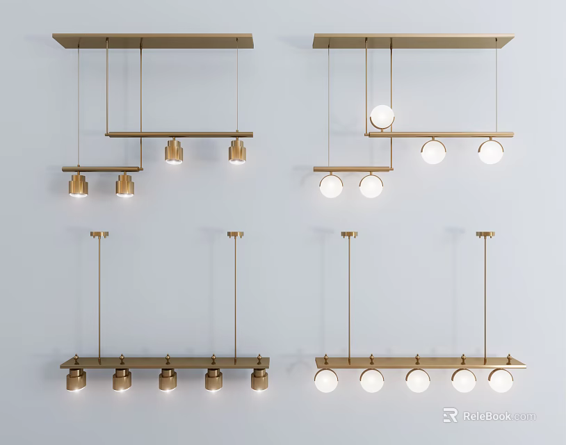 Modern Brass Chandeliers With Minimalist Design And Multiple Round Bulbs 3d model