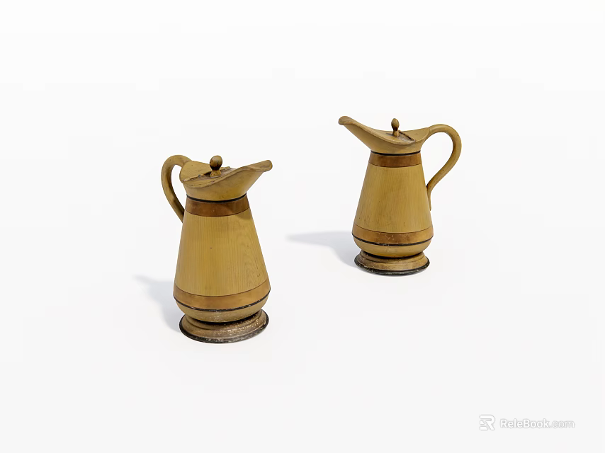 Two Natural Bamboo Water Pitchers With Classic Design And Stable Base 3d model 