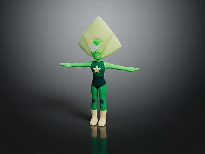 3D Stylized Green Character With Diamond Shaped Head Green Gem Star Emblem And Outstretched Arms 3d model