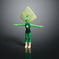 3D Stylized Green Character With Diamond Shaped Head Green Gem Star Emblem And Outstretched Arms