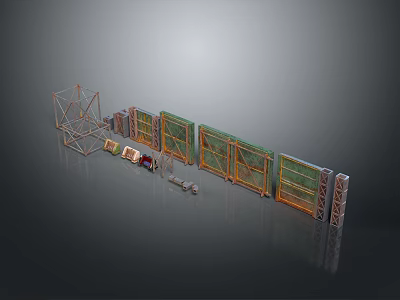 High Quality Metal Gate Components Including Frame Panels Hinges And Installation Parts 3d model