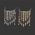 Decorative Hanging Household Living Accessories With Silver Circular Discs Blue Red Strings And Beads