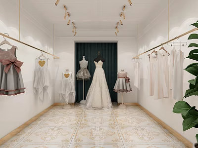 Bright Bridal Shop Interior With Wedding Dresses 3d model