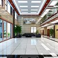 Modern Government Service Hall Interior With Marble Floor Green Plants Sofa And Large Windows