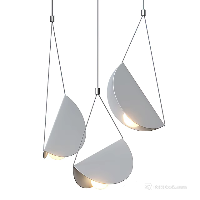 Modern Geometric Hanging Chandelier With Semicircular Shades And Warm Glowing Light 3d model 