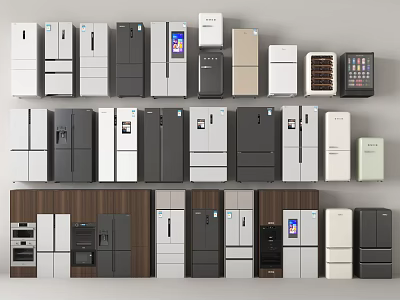 Collection of Modern Refrigerators and Freezers with Various Styles and Colors 3d model