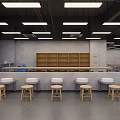 School Modern Study Area With Wooden Bookshelves Long Tables And Wooden Stools