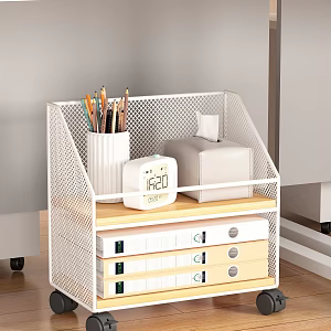 Under the Desk Study Desk Office Folder Alarm Clock Pen Container Leather Paper Box File Holder Book Decoration Calendar Green Plant Wooden Doll Mouse Keyboard Computer Desk Mobile Storage Cabinet 3d model